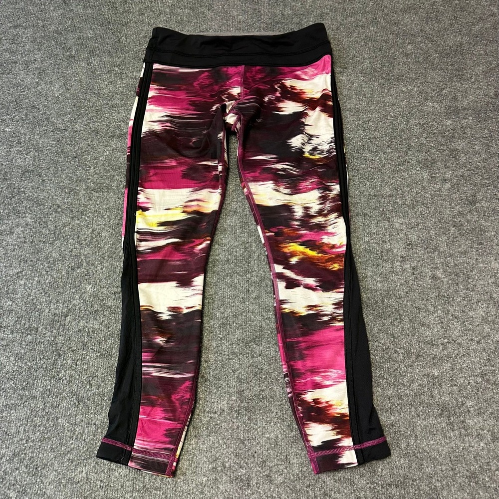 Lululemon Leggings Womens Size 6 Pink Black Abstract Crop Mesh Athletic Yoga